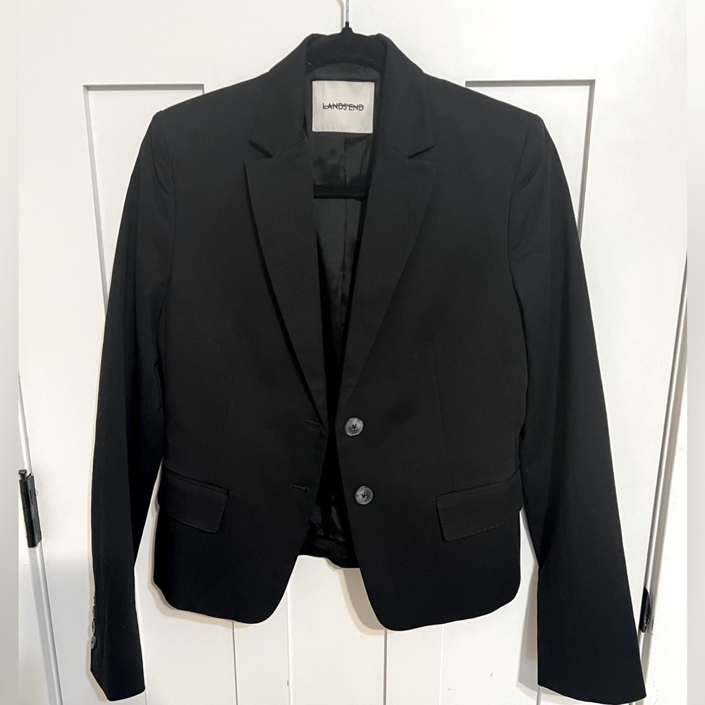 Lands’ End Size 6 black Classic Cotton Stretch Blazer